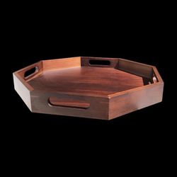 Elegant Dark Walnut Octagonal Wooden Serving Tray with Handles, 20" x 20"