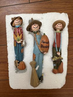 Harvest Blessings RARE Vintage Scarecrow Pencil Figurine Set Halloween