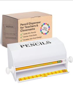 Pencil Dispenser - White Acrylic, Fits 50 Pencils
Acrylic pencil parking organizer - rolling knob - Use for classroom, teacher desk & supplies