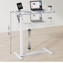 Adjustable Bedside Table with Wheels Pneumatic Mobile Standing Laptop Desk