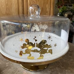 Disney Icy Winter Collection Mickey and Minnie Mouse Cake Stand Dome 12