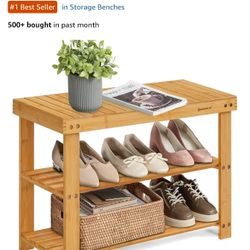 Shoe Rack Bench, 3-Tier Bamboo Shoe Storage Organizer, Entryway Bench, Holds Up to 286 lb, 11.3 x 27.6 x 17.8 Inches, for Entryway Bathroom B