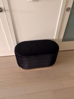 Black Velvet Storage Ottoman / Bench – Gold Base