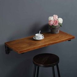 Tianman (40" Lx16 W) Industrial Rustic Folding Wall Mounted Workbench Drop Leaf Table, Dining Table Desk, Pine Wood Wall Mounted Bar Tables,Workbench,