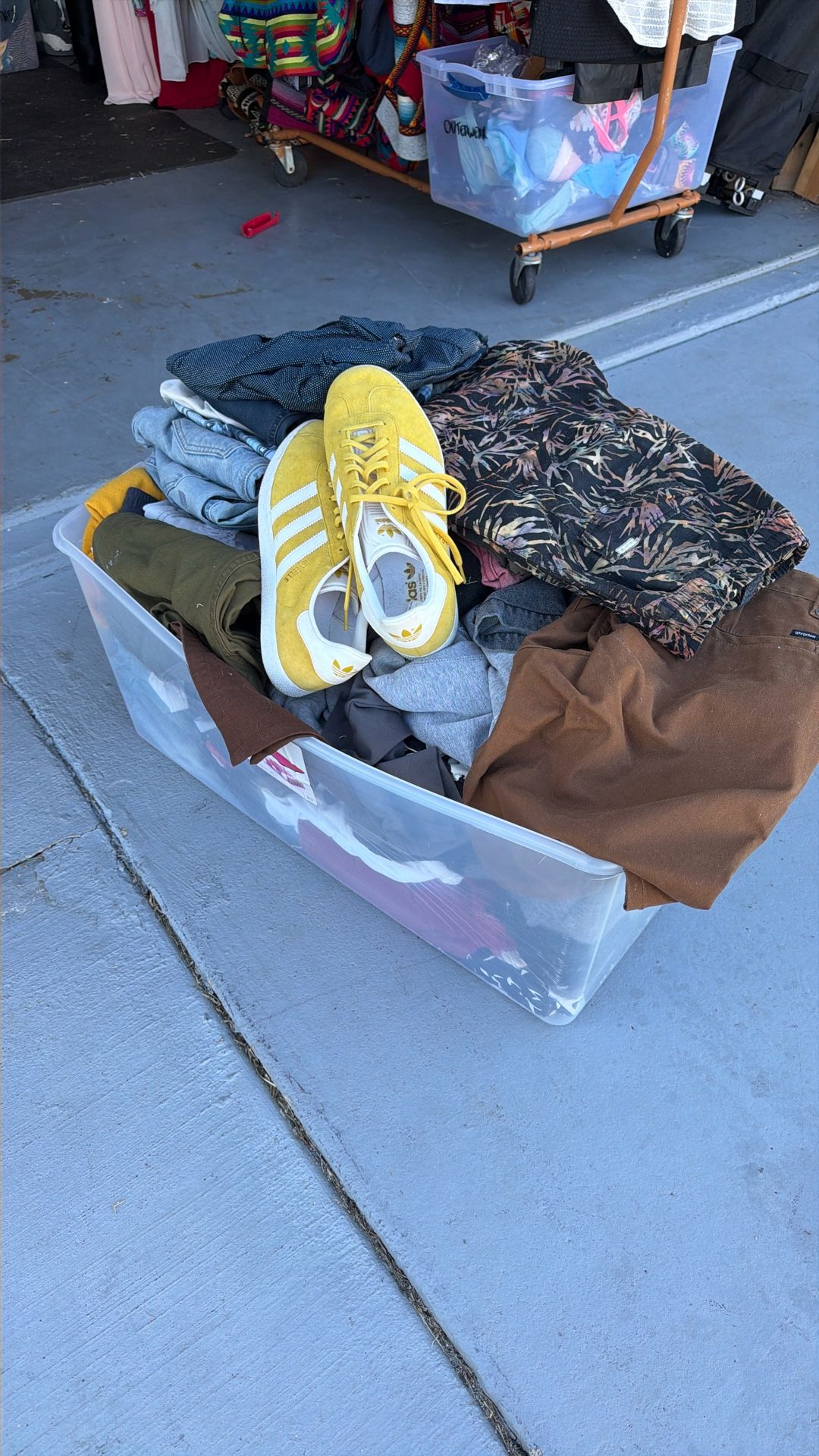 Huge Box Of Men’s Clothes Some New. Brixton, Roark, Rhythm, Zane Robe, Barney Cools Sz L And 32 Mostly 