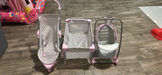 Baby Doll Stroller, Crib, and Carrier Set
