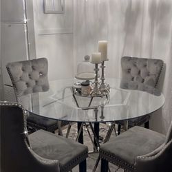 TWO NEW Grey velvet Dining Chairs