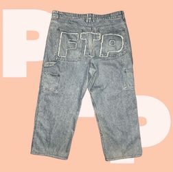 FTP Frayed Denim Logo Carpenter Pants (38)