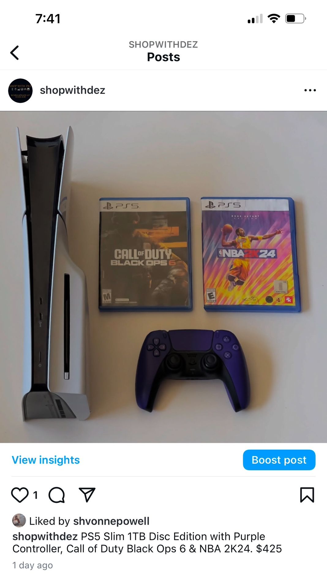 PS5 Slim 1TB Disc Edition with Purple Controller, Call of Duty Black Ops 6 & NBA 2K24
