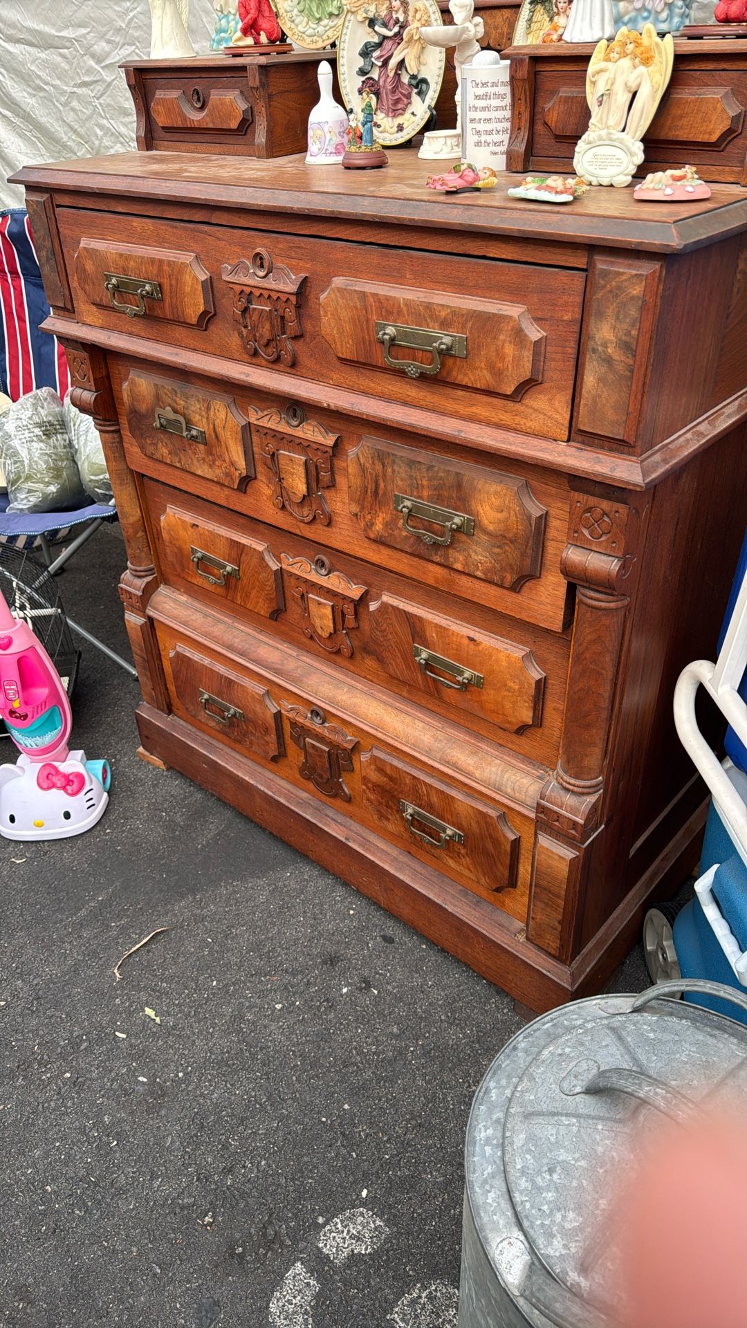 Vintage Gothic Style 4 Drawer Dresser Red Cherry Wood