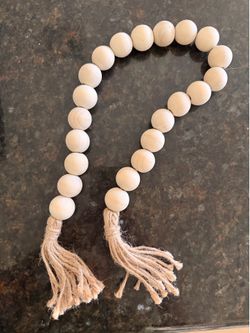Wood Bead Garland with Tassels – 27” Farmhouse Decor