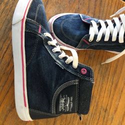 Levi’s Girls High Tops Blue Jeans Shoes Size 4 Green Condition