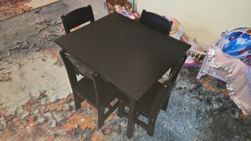 Kids Dark Wood Table With Chairs