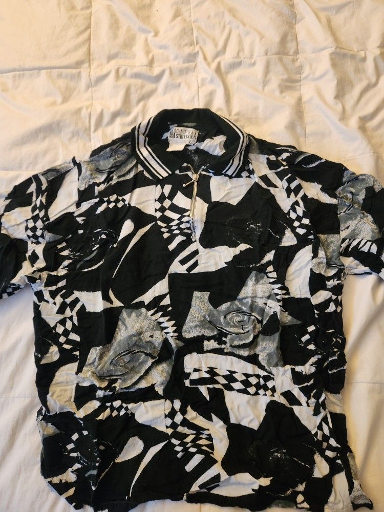 City Streets Dress Shirt With Zipper B/W