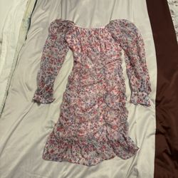 Women's Pink Floral Long-Sleeve Ruffle Dress