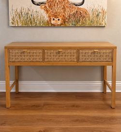 55″ Console Table with 3 Woven-Front Drawers