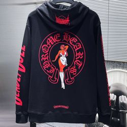 Chrome Cross/Hearts Graphic Black Red Logo Deadly Doll Sweatshirt Rhude Streetwear Hoodie 