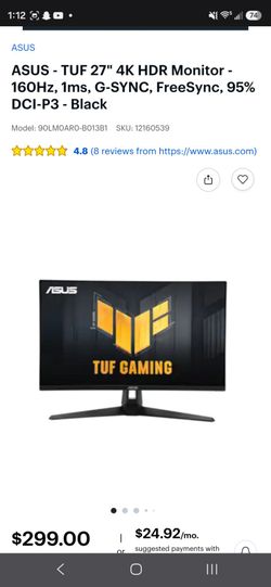 ASUS Gaming 27 inch 4K HDR Monitor (VG27UQ1A)