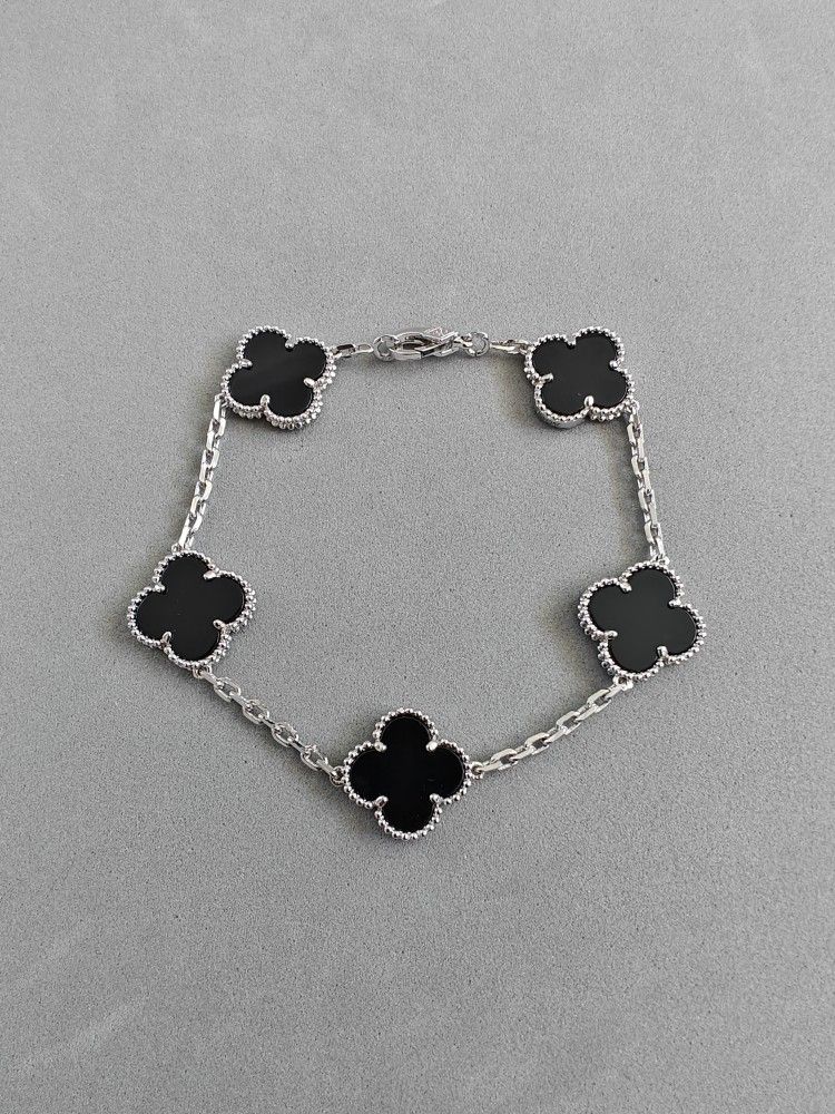 VCA Clover Bracelet black Stone White Gold Plated Unisex