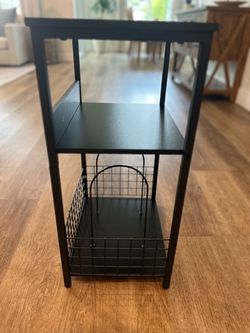 Black Metal Side Table with Wire Basket