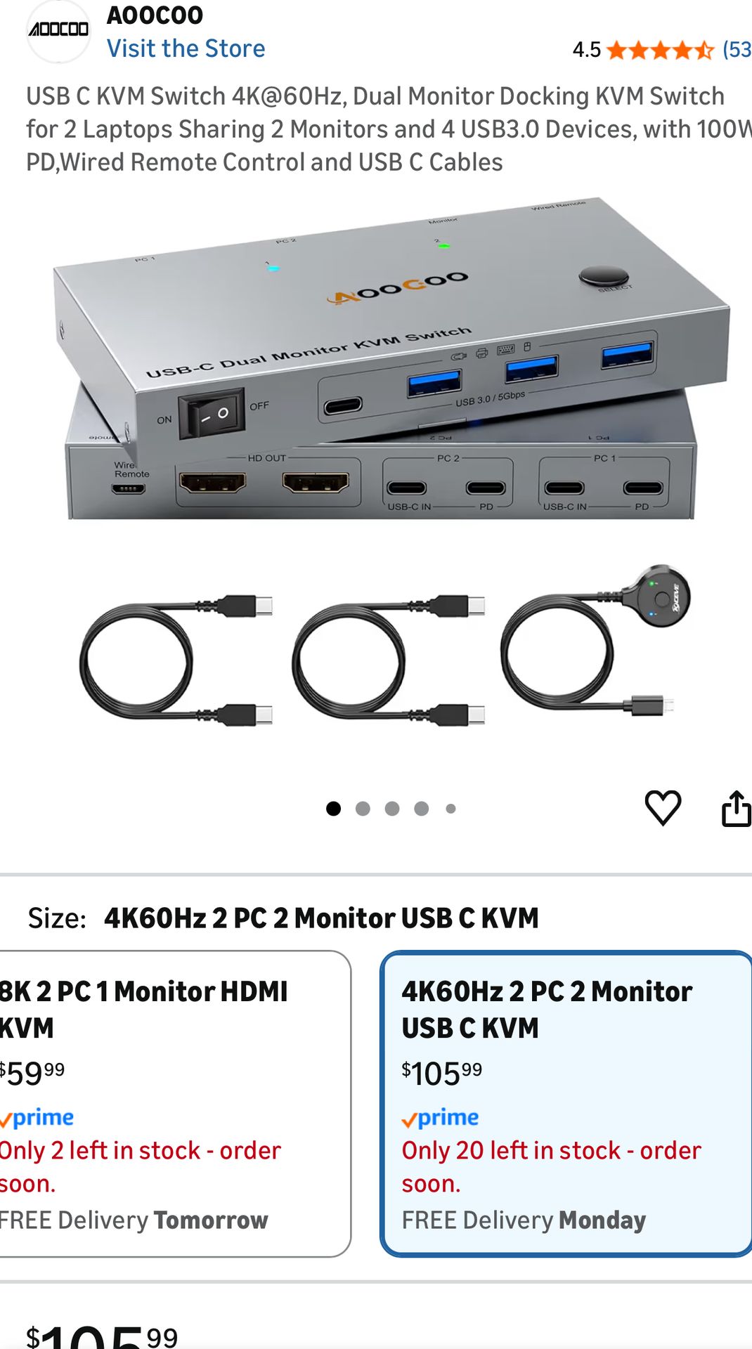 USB-C Dual Monitor KVM Switch 4K 60Hz (2 PC / 2 Monitor)