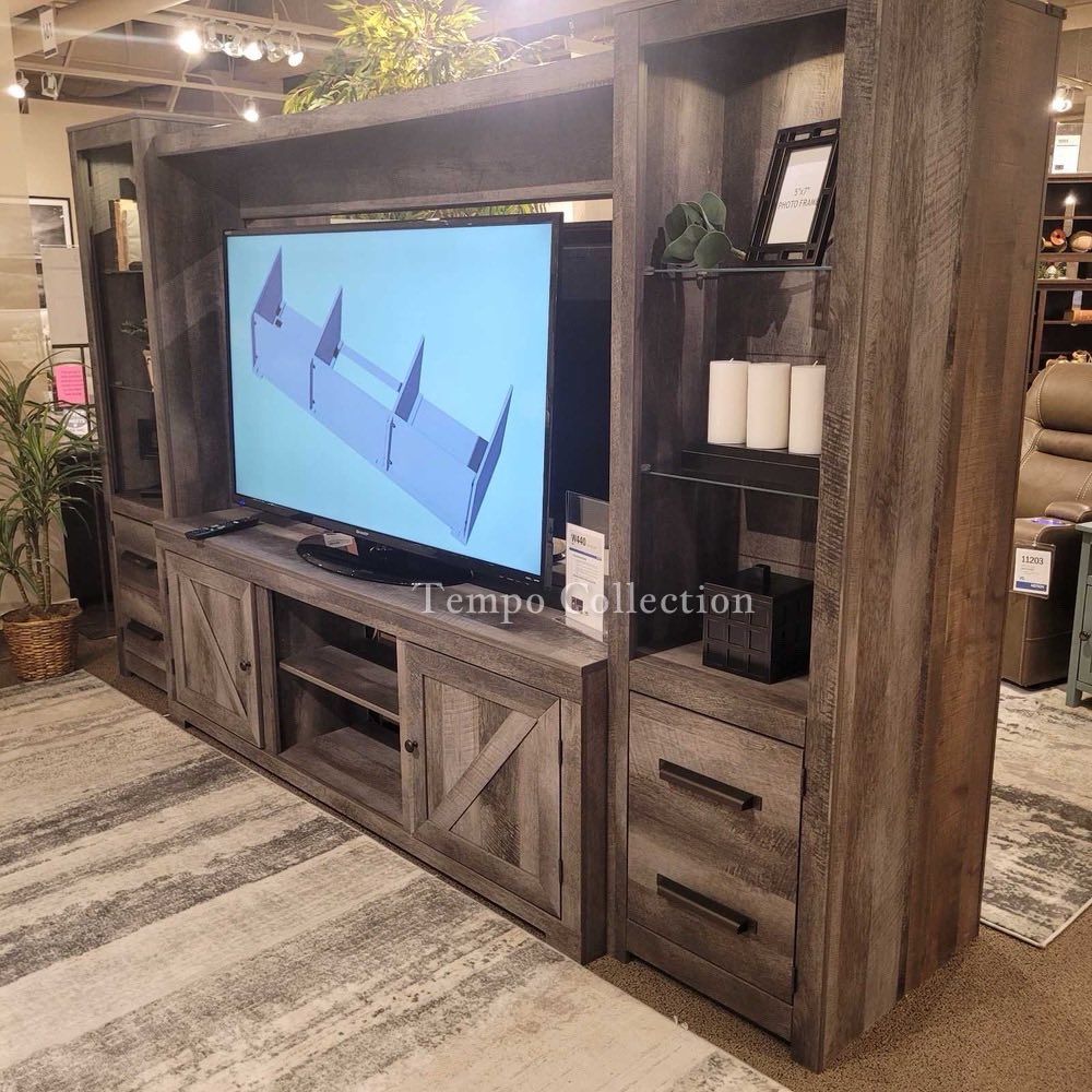 Gray Entertainment Center, TV Stand TV Console Display Cabinet
