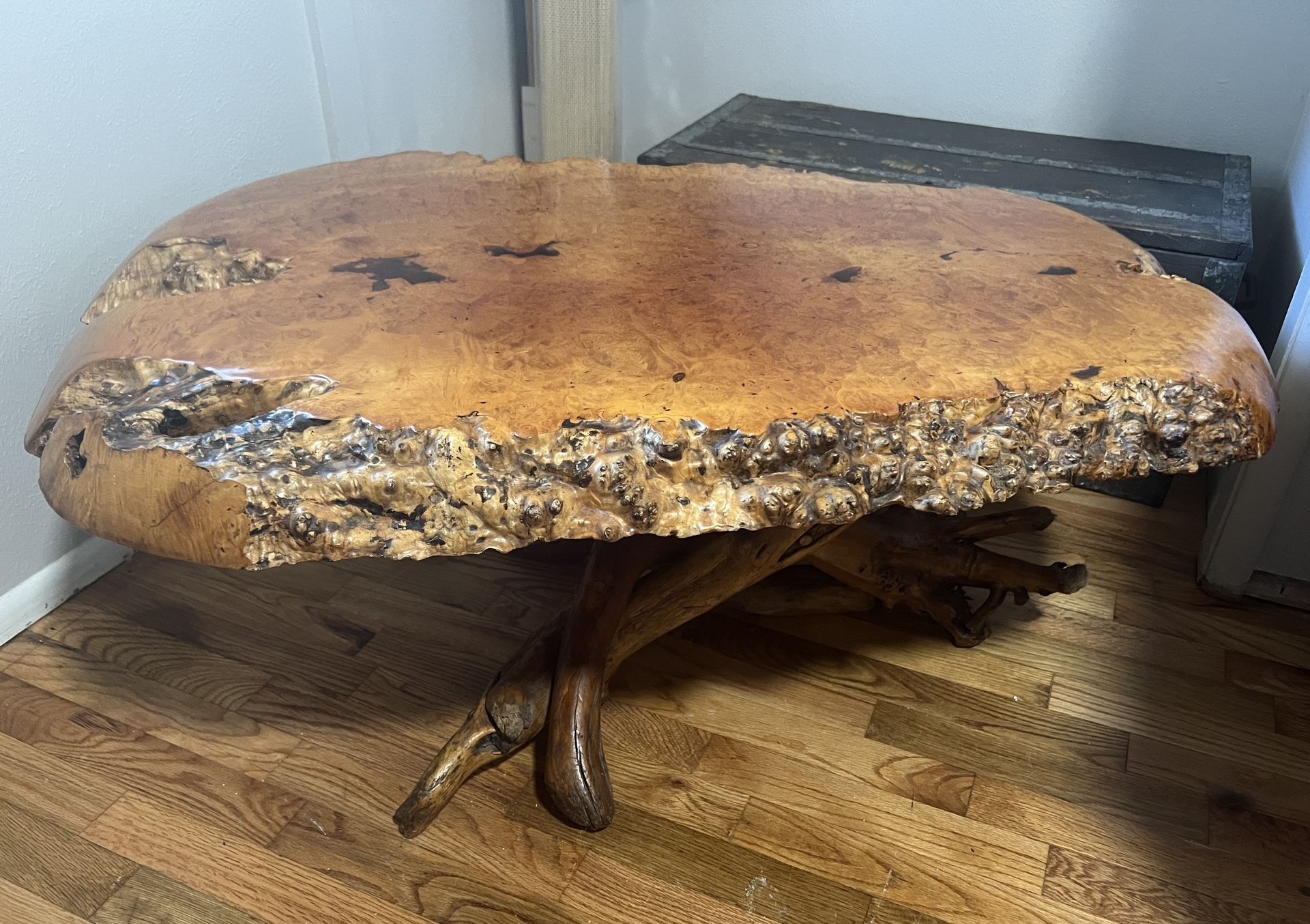 Antique Live Edge Burl Wood Hand-made Table