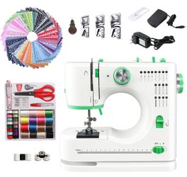 Sewing Machine for Beginners, Portable Mini Small Sewing Machine with 50 Pcs Fabric and 32 Pcs Sewing Threads Kit, 16 Built-in Stitches 2 Speed with F