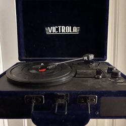 Untested Victrola Vinyl Record Player Music Royal Blue Box Suitcase