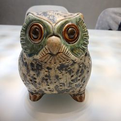 Antique Enameled Stoneware Owl Figurine by Lladro