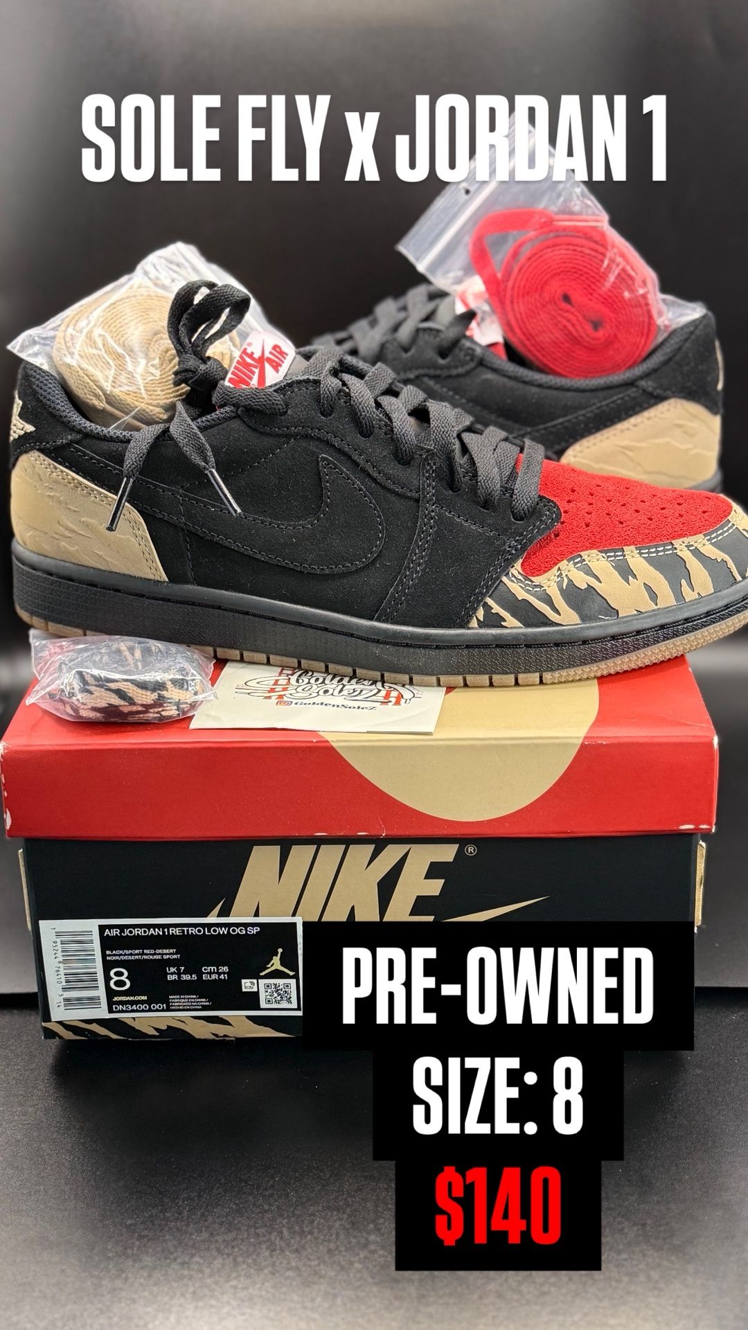 Jordan 1 Sole Fly Sz 8 Pre-Owned $140 Firm