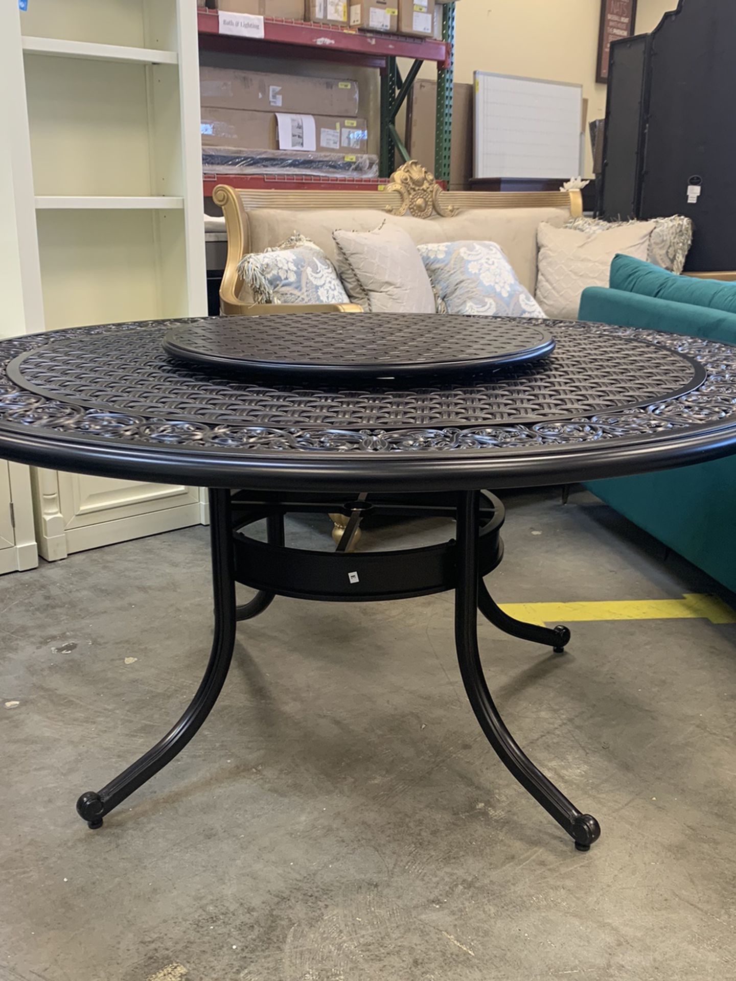 Aluminum Round Patio Dining Table W/ Lazy Susan