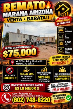 ...YA VISTE? 🔥 TUCSON - NOGALES - RIO RICO 💯
🔥🏡 ¡LISTA DE CASAS EN TODO ARIZONA! 🏡🔥

💲 ¿BUSCAS CASA A BUEN PRECIO O UNA OPORTUNIDAD PARA INVERT