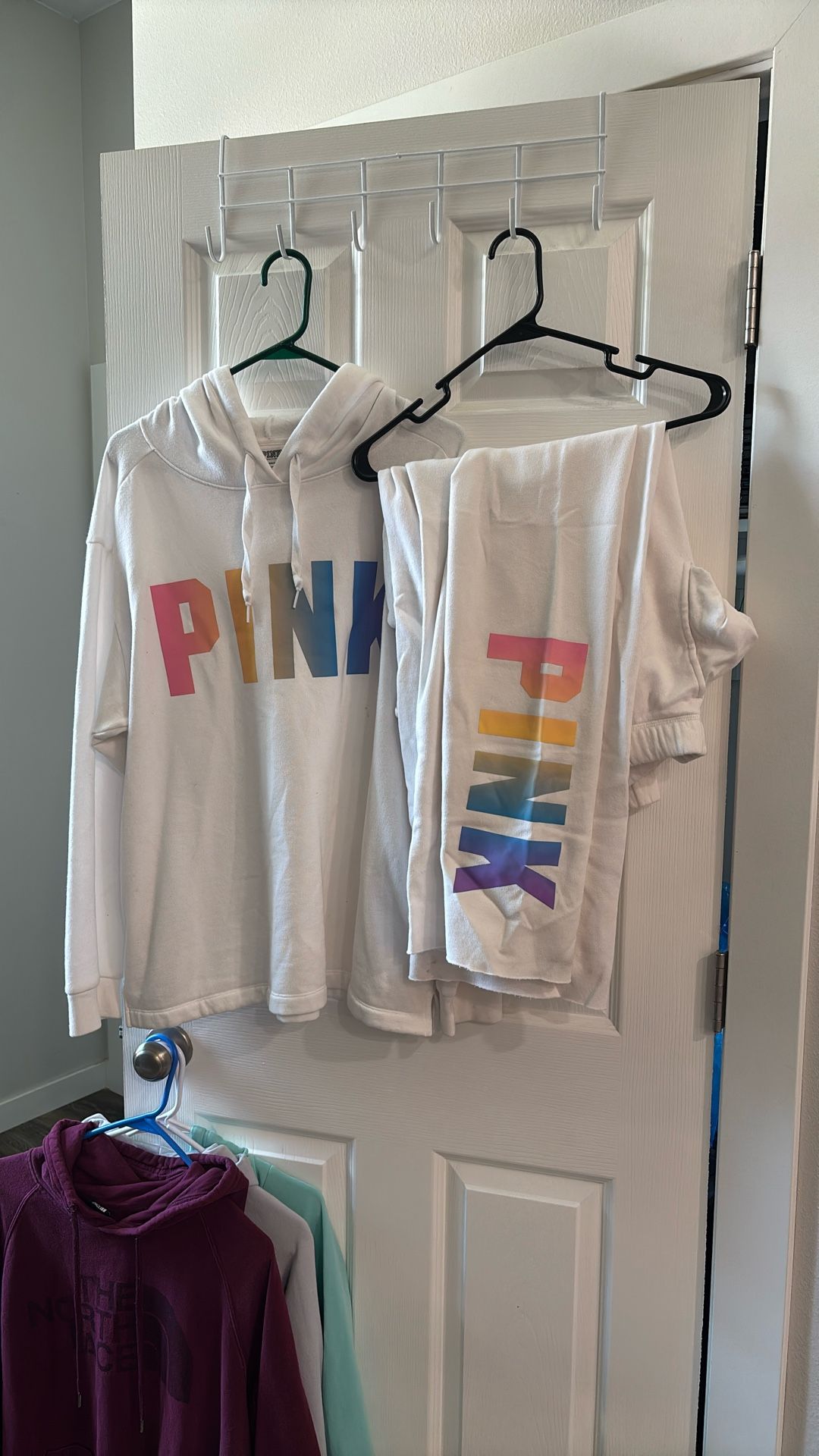 White And Rainbow Pink Hoodie And Sweat Pants Set