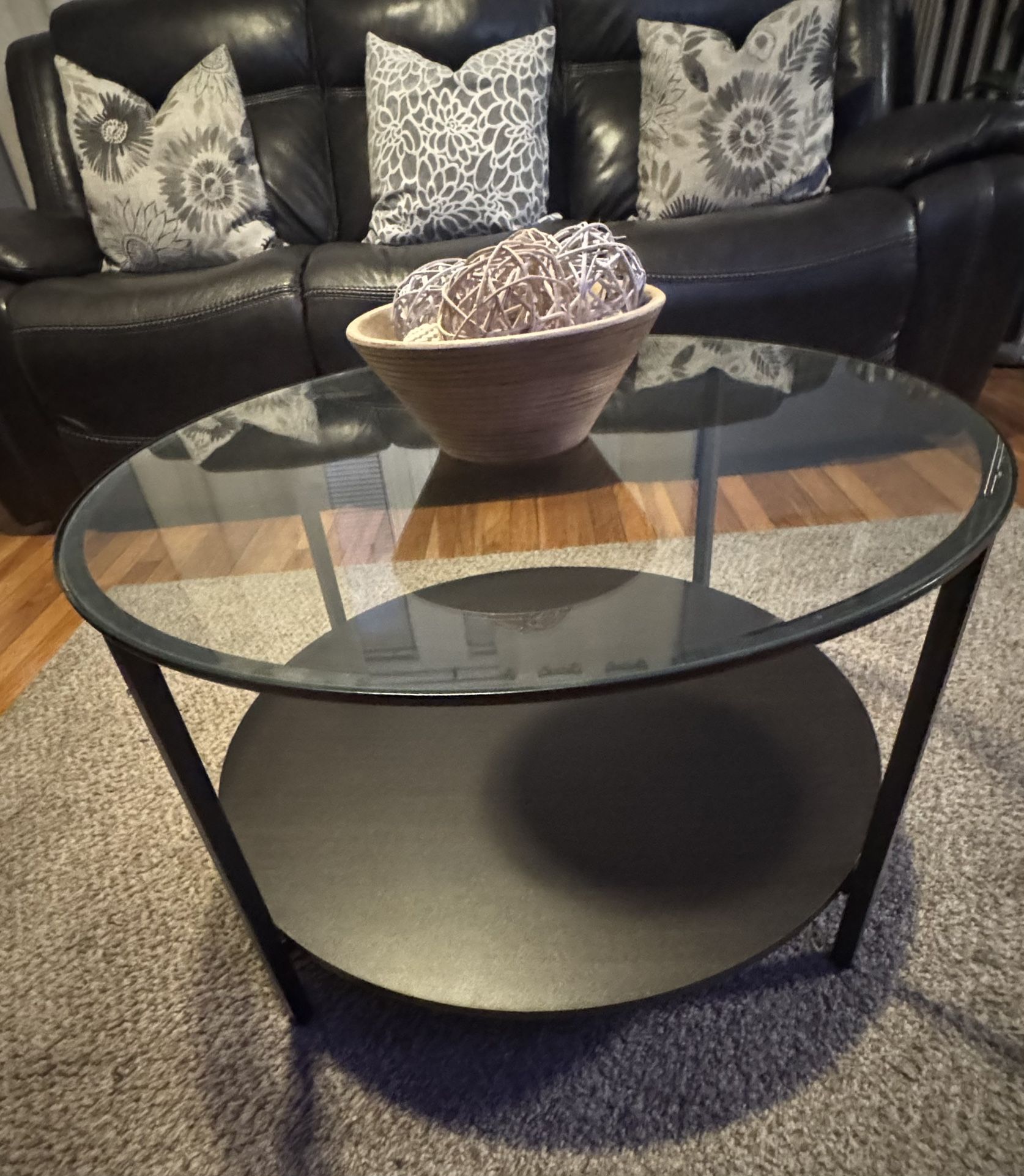 Round Coffee Table with Glass Top