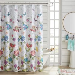 The Pioneer Woman Blooming Bouquet Floral Embroidered Cotton-Rich Shower Curtain, 72" × 72"s