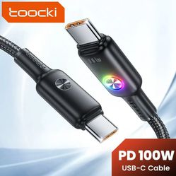 Toocki PD 10OW Type C To Type C Cable 5A Fast Charging Cord LED Indiactor USB C To USB C Cable For Huawei Xiaomi Realme Samsung