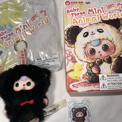Baby Three Mini Animal World Keychain Plushie Cat