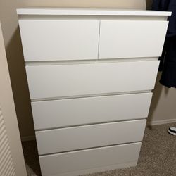 White Modern 6-Drawer Dresser Chest – Tall Storage Cabinet 