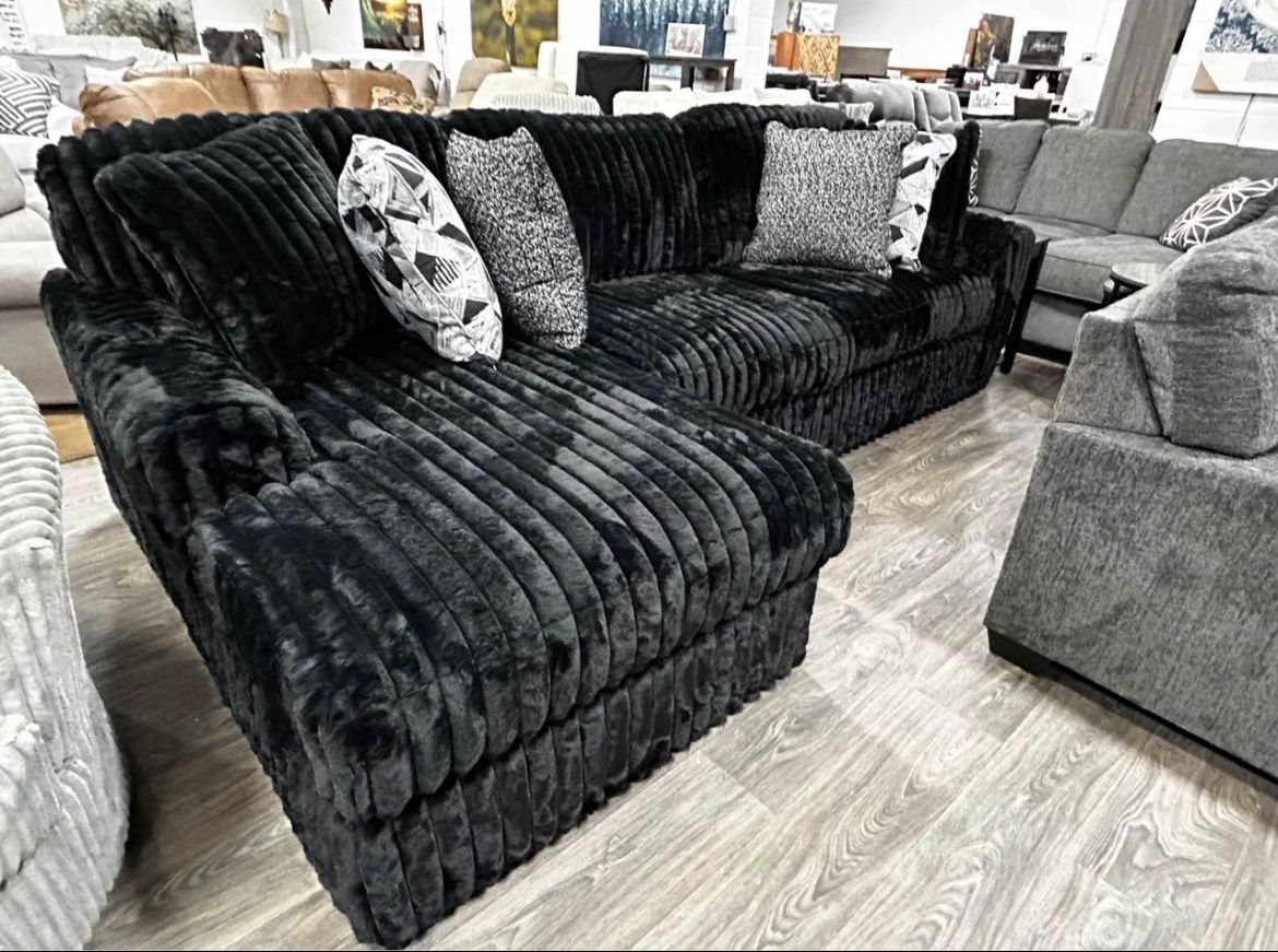 Black Custom Plush Corduroy Sectional