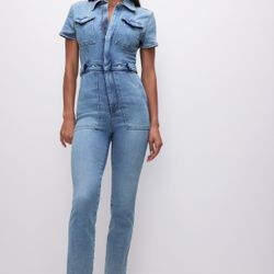 Good American Fit For Success Blue Denim Jumpsuit NWT Medium $199