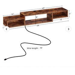 Rolanstar Wall Mounted TV Stand With Power Outlet 59”