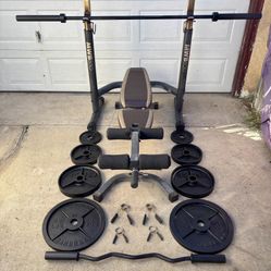 Olympic Weights, 7-ft Bar, EZ Curl Bar, Bench, Squat Rack