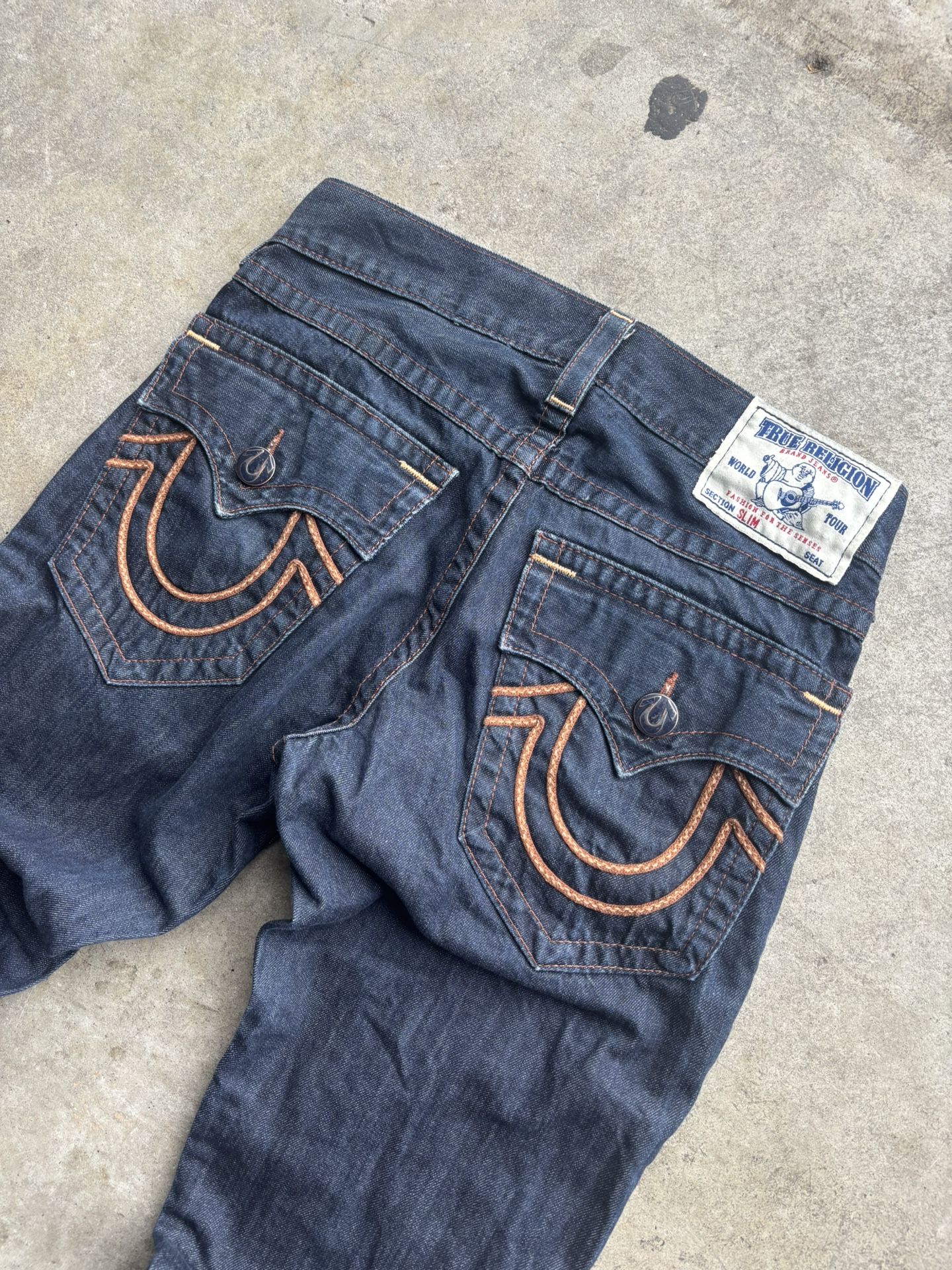 vintage y2k Navy Blue True Religion Denim Jeans W/ Flap Pockets Size 30 Men USA