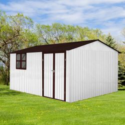 Metal garden sheds 12ftx10ft outdoor storage sheds white+coffee with window