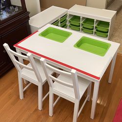 Kids Playroom Table, Chairs, Storage For Toys, Legos, Crafts