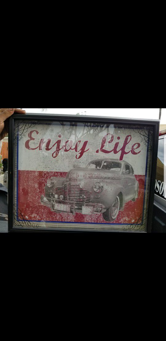 Vintage Picture In Glass Frame 1941 Chevy 