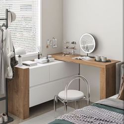 2 in 1 Vanity Desk, Shape Adjustable Vanity Table with L-Shaped Desk $140