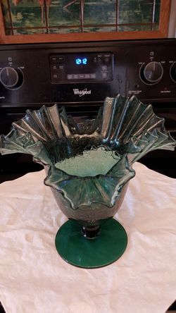 Blue Green Crackle Glass Ruffled Dish