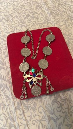 Vintage  Persia Coin Necklace with Colorful Pendant